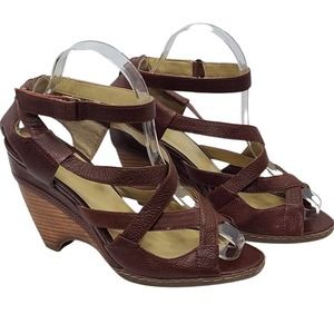 Max Studio Wedge Heels Brown 9M Strappy Sandal Leather Open Toe Xpect 4" Heel